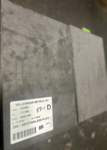 .550/.600 440C HR Oversized Stainless Steel Plate with Millennium Metals Inc. label.